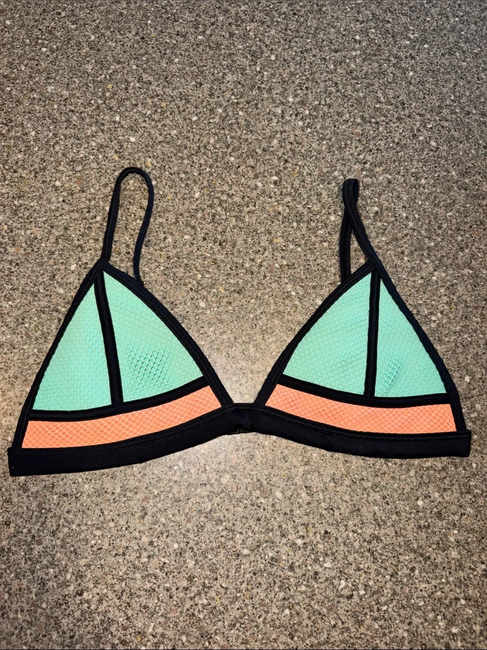 triangl swimwear Mint Green and Coral Triangle Bikini Top with Black Trim